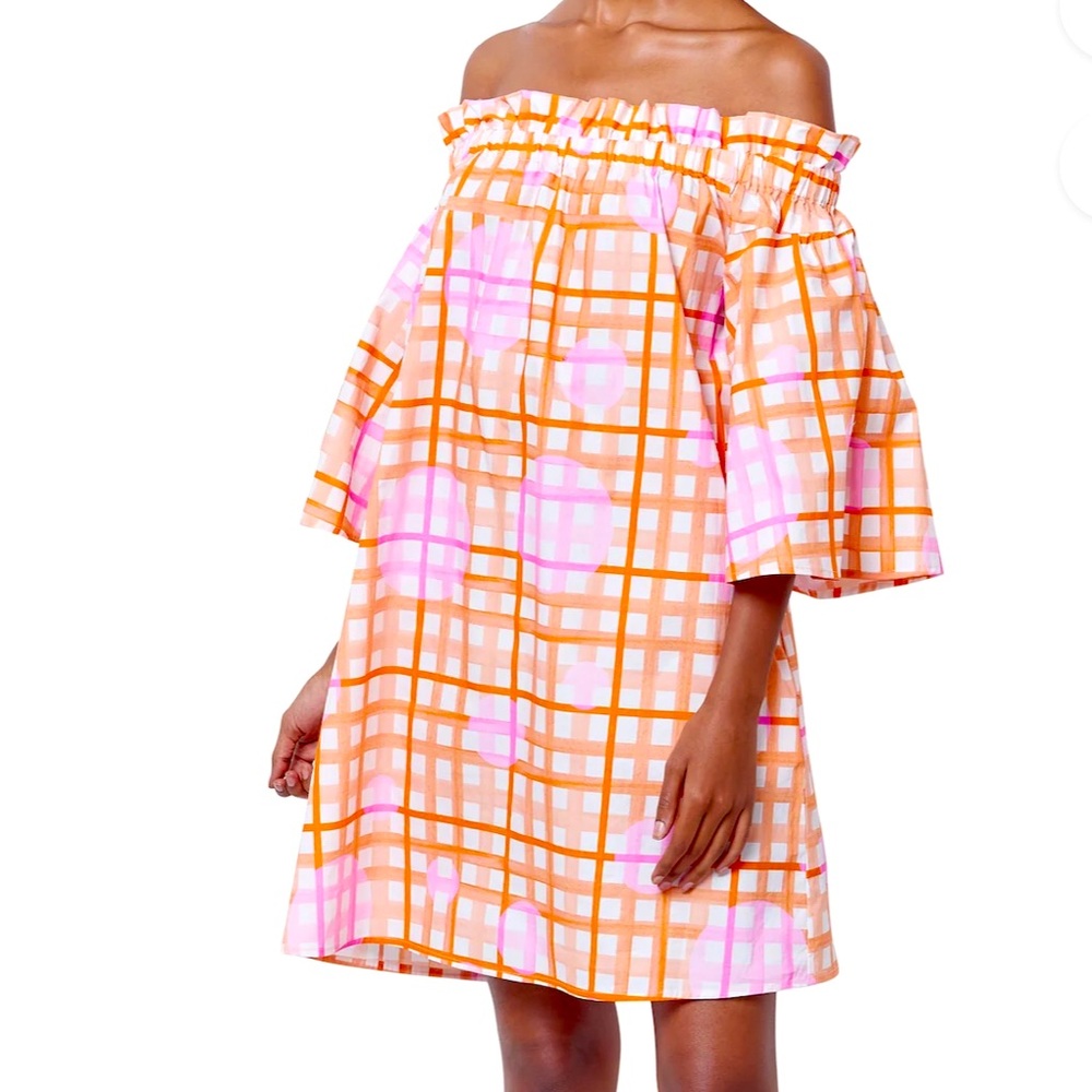 On Or Off Shoulder Pastel Plaid Dress w/ 2 Fabulous Hidden Side Pockets - Picture 2 of 14